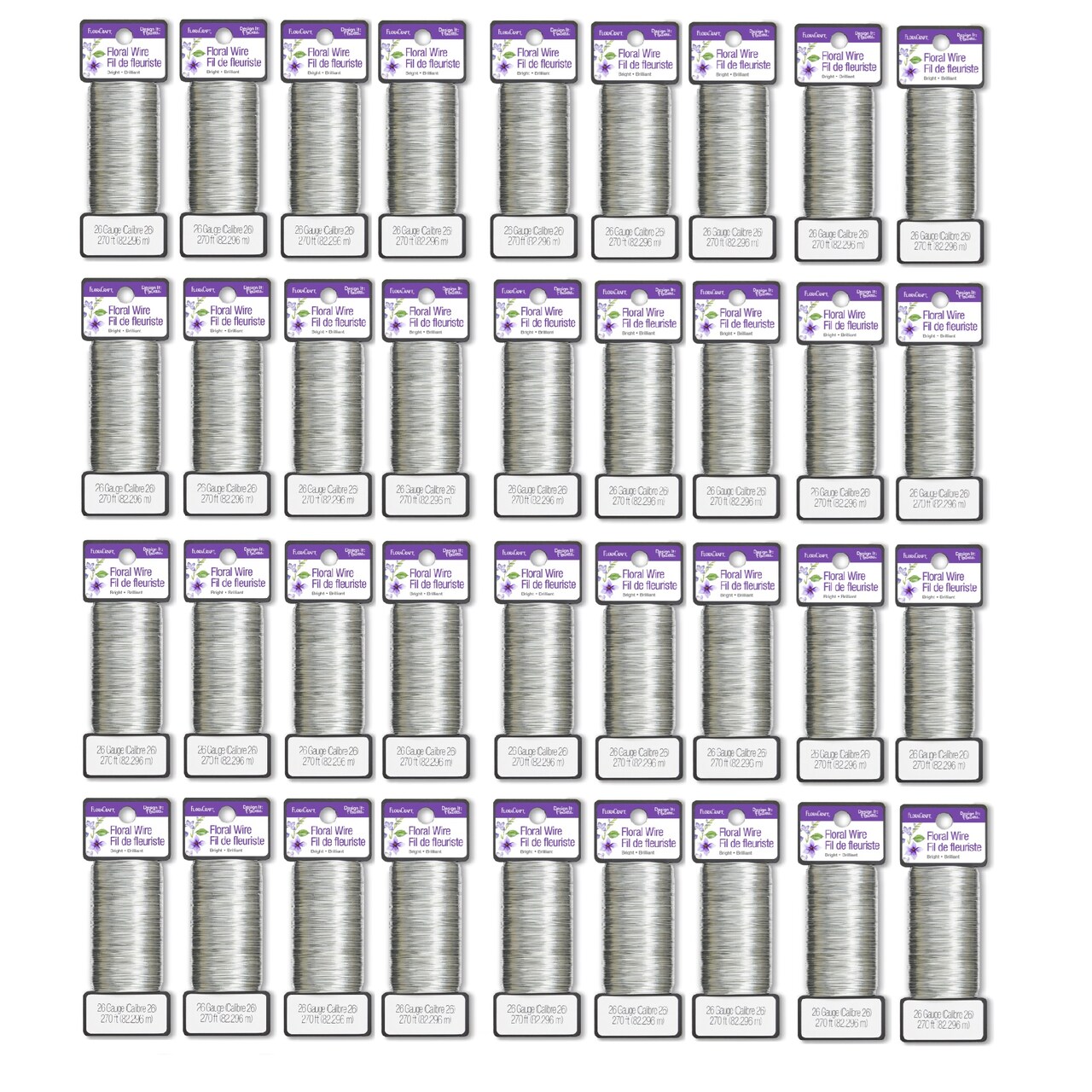 Multipack of 36 - FloraCraft 26 Gauge Floral Wire 270'-Bright Silver